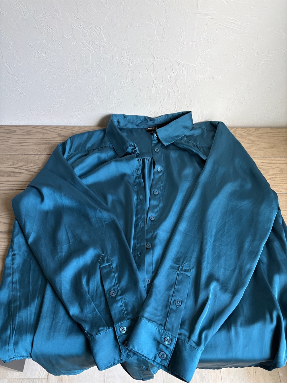 torrid Teal Satin-Look Button Front Shirt